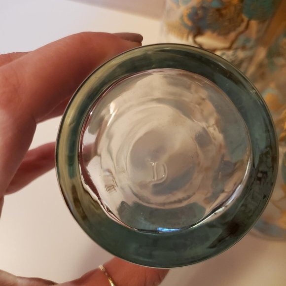 Set of 4 Vtg Dominion MCM Highball Tumbler Asian Turquoise Gold Drinking Glasses - Picture 12 of 15